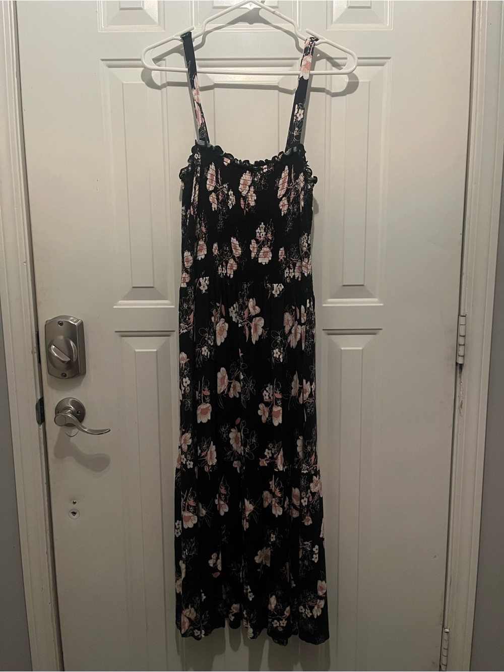 Black Floral Maxi Dress with Pink & Cream Blooms